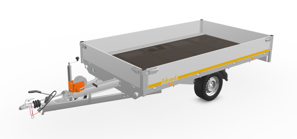 Eduard Geremde Eduard multitransporter - 310x180 cm - 1350 kg bruto laadvermogen - 63 cm laadvloerhoogte - 30 cm borden - inclusief oprijplaten en handlier