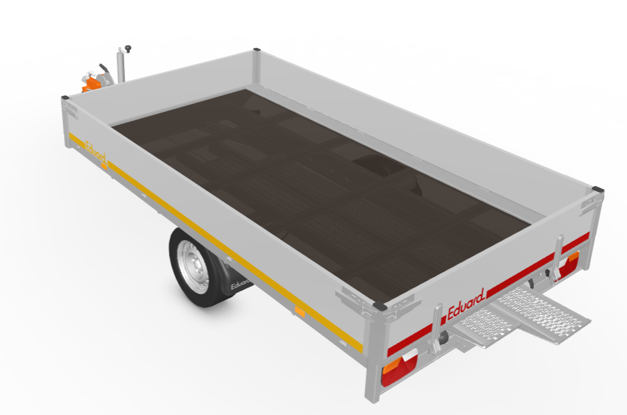Eduard Geremde Eduard multitransporter - 310x180 cm - 1500 kg bruto laadvermogen - 63 cm laadvloerhoogte - 30 cm borden - inclusief oprijplaten en handlier