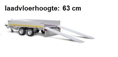 Eduard Geremde Eduard multitransporter - 310x180 cm - 2000 kg bruto laadvermogen - 63 cm laadvloerhoogte - 30 cm borden - inclusief oprijplaten en handlier