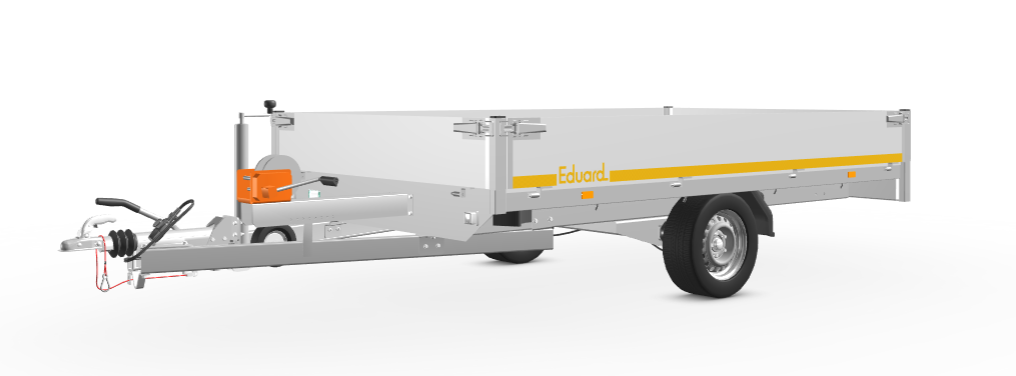 Eduard Geremde Eduard multitransporter - 330x180 cm - 1350 kg bruto laadvermogen - 63 cm laadvloerhoogte - 30 cm borden - inclusief oprijplaten en handlier