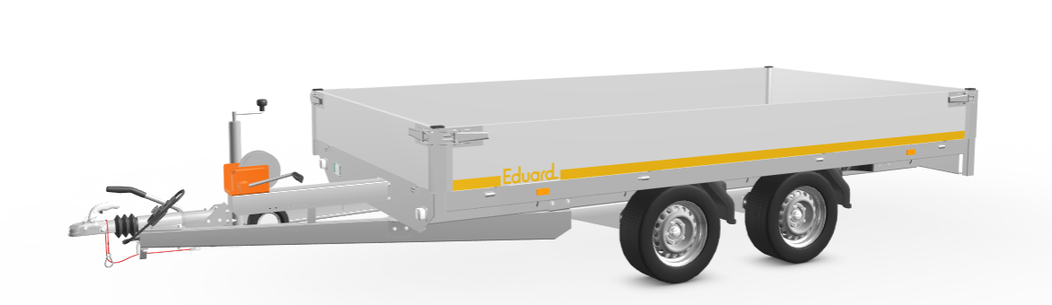 Eduard Geremde Eduard multitransporter - 356x180 cm - 2700 kg bruto laadvermogen - 63 cm laadvloerhoogte - 30 cm borden - inclusief oprijplaten en handlier
