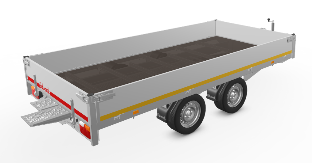 Eduard Geremde Eduard multitransporter - 356x180 cm - 2700 kg bruto laadvermogen - 63 cm laadvloerhoogte - 30 cm borden - inclusief oprijplaten en handlier