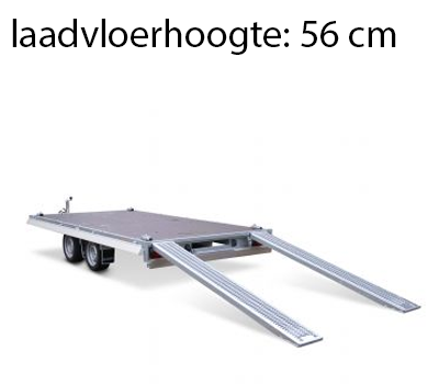 Eduard Geremde Eduard multitransporter - 406x180 cm - 2700 kg bruto laadvermogen - 56 cm laadvloerhoogte - 10 cm borden - inclusief oprijplaten en handlier
