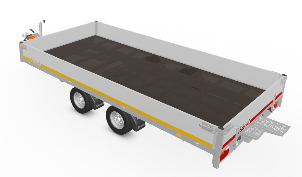 Eduard Geremde Eduard Multitransporter - 406x200 2700 kg bruto laadvermogen - 56 cm laadvloerhoogte - 30 cm borden - inclusief oprijplaten en handlier