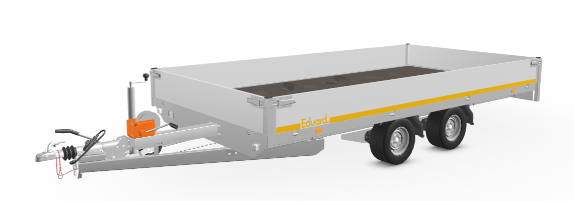 Eduard Geremde Eduard Multitransporter - 406x200 2700 kg bruto laadvermogen - 56 cm laadvloerhoogte - 30 cm borden - inclusief oprijplaten en handlier