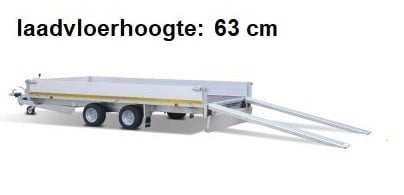 Eduard Geremde Eduard multitransporter - 406x200 cm - 2700 kg bruto laadvermogen - 63 cm laadvloerhoogte - 40 cm borden - inclusief oprijplaten en handlier