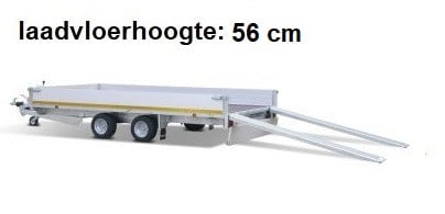 Eduard Geremde Eduard multitransporter - 406x220 cm - 3000 kg bruto laadvermogen - 56 cm laadvloerhoogte - 30 cm borden - inclusief oprijplaten en handlier