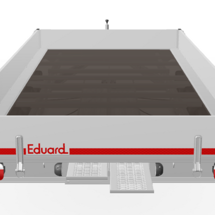 Eduard Geremde Eduard multitransporter - 406x220 cm - 3500 kg bruto laadvermogen - 63 cm laadvloerhoogte - 30 cm borden - inclusief oprijplaten en handlier - tridem asser