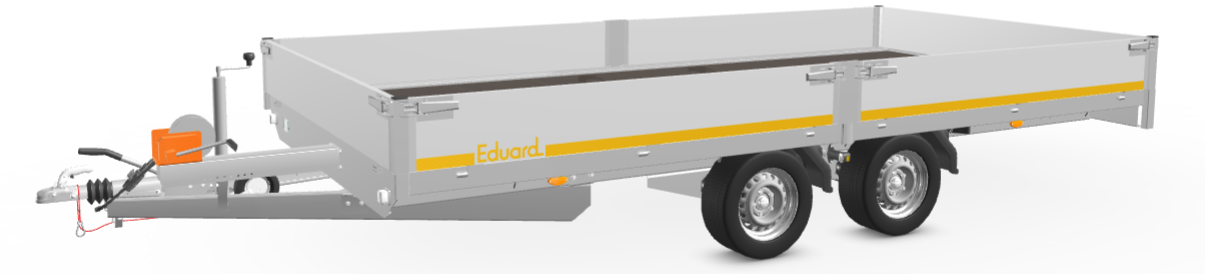 Eduard Geremde Eduard multitransporter - 456x220 cm - 3000 kg bruto laadvermogen - 63 cm laadvloerhoogte - 30 cm borden - inclusief oprijplaten en handlier