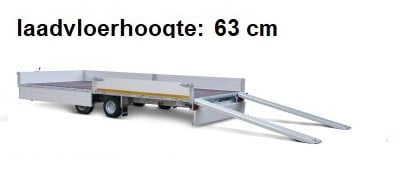 Eduard Geremde Eduard multitransporter - 506x220 cm - 3000 kg bruto laadvermogen - 63 cm laadvloerhoogte - 30 cm borden - inclusief oprijplaten en handlier