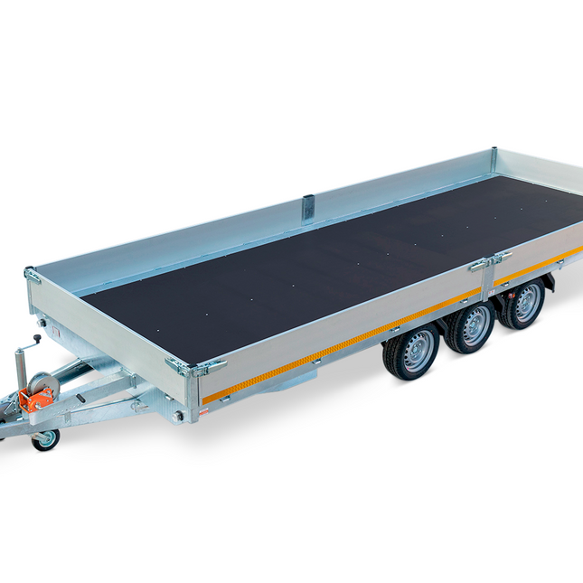 Eduard Geremde Eduard multitransporter - 506x220 cm - 3500 kg bruto laadvermogen - 63 cm laadvloerhoogte - 30 cm borden - inclusief oprijplaten en handlier - tridem asser