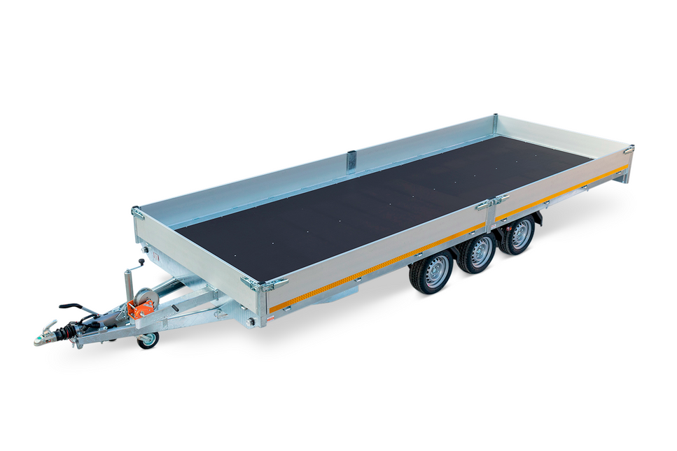 Eduard Geremde Eduard multitransporter - 506x220 cm - 3500 kg bruto laadvermogen - 63 cm laadvloerhoogte - 30 cm borden - inclusief oprijplaten en handlier - tridem asser