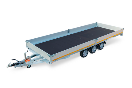 Eduard Geremde Eduard multitransporter - 506x220 cm - 3500 kg bruto laadvermogen - 63 cm laadvloerhoogte - 30 cm borden - inclusief oprijplaten en handlier - tridem asser
