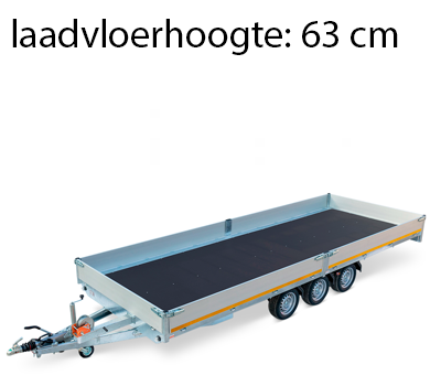 Eduard Geremde Eduard multitransporter - 506x220 cm - 3500 kg bruto laadvermogen - 63 cm laadvloerhoogte - 30 cm borden - inclusief oprijplaten en handlier - tridem asser