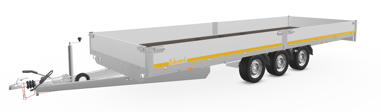 Eduard Geremde Eduard multitransporter - 606x200 cm - 3500 kg bruto laadvermogen - 63 cm laadvloerhoogte - 30 cm borden - inclusief oprijplaten - tridem asser