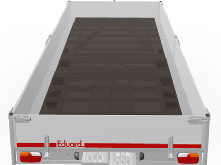 Eduard Geremde Eduard multitransporter - 606x220 cm - 3500 kg bruto laadvermogen - 56 cm laadvloerhoogte - 40 cm borden - inclusief ALU oprijplaten en handlier - tridem asser