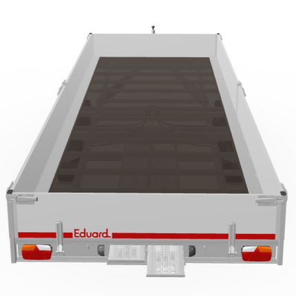 Eduard Geremde Eduard multitransporter - 606x220 cm - 3500 kg bruto laadvermogen - 56 cm laadvloerhoogte - 40 cm borden - inclusief ALU oprijplaten en handlier - tridem asser