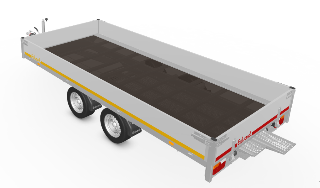 Eduard Geremde Eduard plateauwagen - 406x180 cm - 3000 kg bruto laadvermogen - 63 cm laadvloerhoogte - 30 cm borden - inclusief oprijplaten