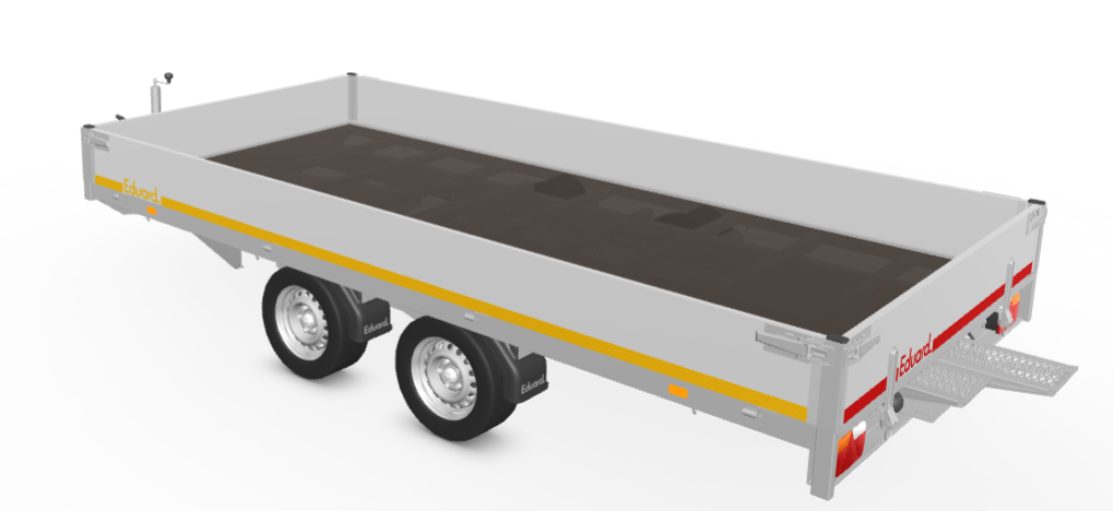 Eduard Geremde Eduard plateauwagen - 406x200 cm - 2700 kg bruto laadvermogen - 63 cm laadvloerhoogte - 30 cm borden - inclusief oprijplaten