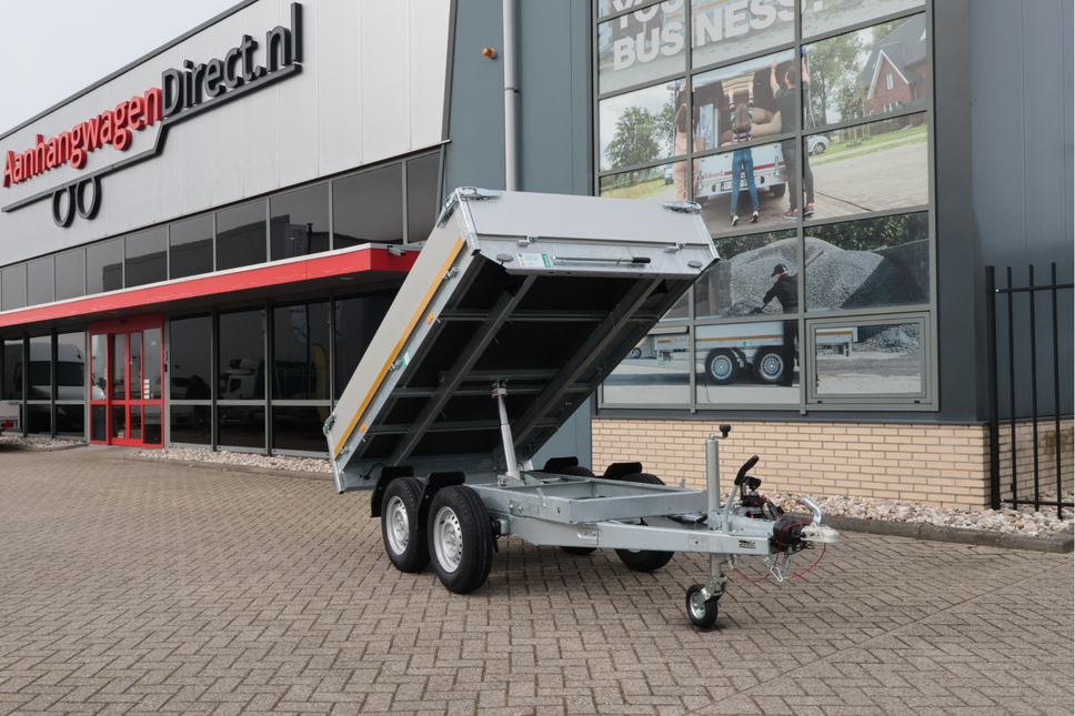 Eduard Hersft aanbieding! achterwaartse kipper - 256x150 cm - 2700 kg bruto laadvermogen - handpomp - 72 cm laadvloerhoogte - dubbelasser