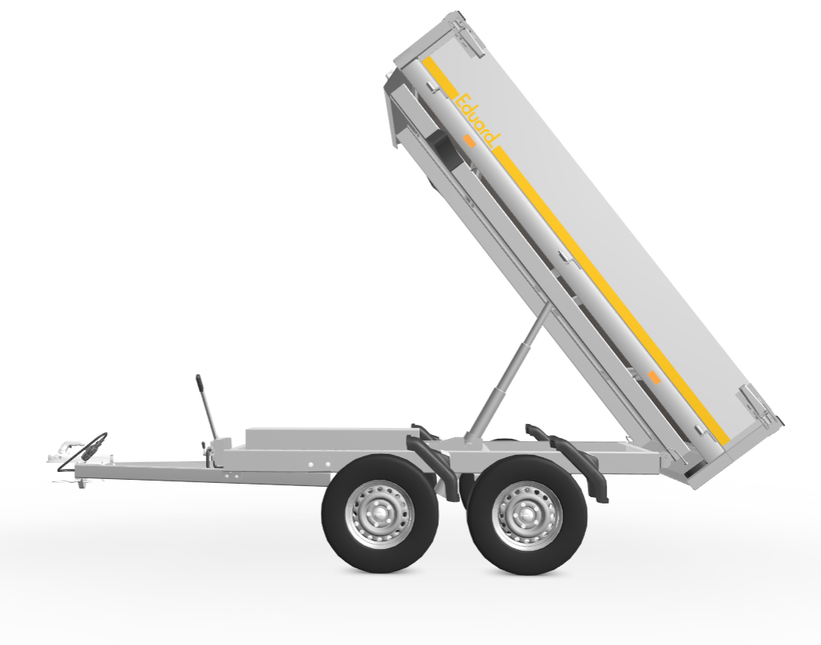 Eduard Ongeremde Eduard achterwaartse kipper - 256x150 cm - 750 kg bruto laadvermogen - elektrisch met afstandsbediening en handpomp - 72 cm laadvloerhoogte