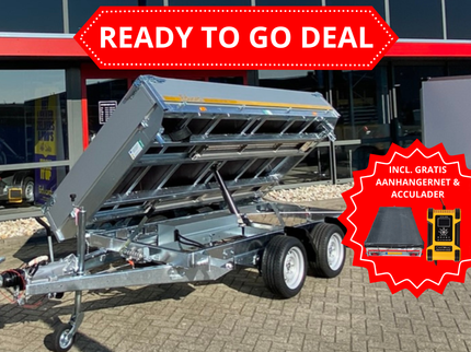 Eduard READY TO GO DEAL - Eduard driezijdige kipper 3500 kg elektrisch extern laden & handpomp 330x180 cm - inclusief aluminium oprijplaten & uitzetsteunen