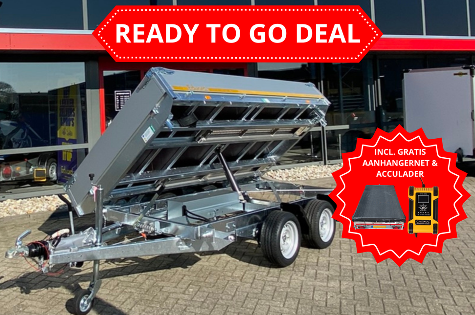 Eduard READY TO GO DEAL - Eduard driezijdige kipper 3500 kg elektrisch extern laden & handpomp 330x180 cm - inclusief aluminium oprijplaten & uitzetsteunen