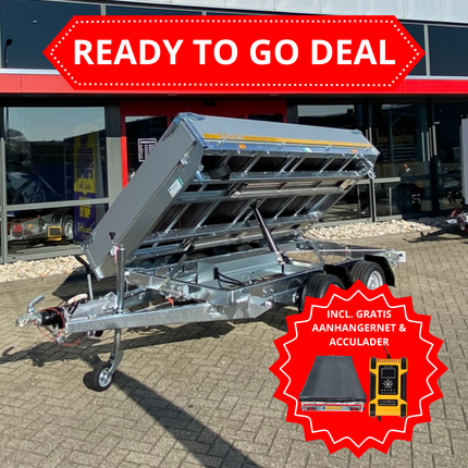 Eduard READY TO GO DEAL - Eduard driezijdige kipper 3500 kg elektrisch extern laden & handpomp 330x180 cm - inclusief aluminium oprijplaten & uitzetsteunen