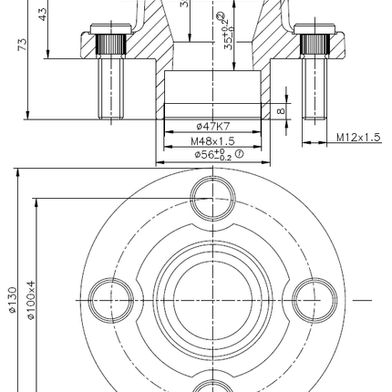 FAD Ongeremde naaf met aseind - 4x100 - aseind 40x150 mm - snelverkeer