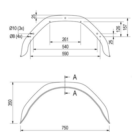 Hapert Origineel Hapert spatbord metaal 750x220x350 mm  - omtrek 1150 mm