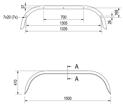 Hapert Origineel Hapert tandem spatbord metaal 1500x240x410 mm  - omtrek 2040 mm