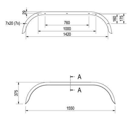 Hapert Origineel Hapert tandem spatbord metaal 1550x220x375 mm   - omtrek 2040 mm
