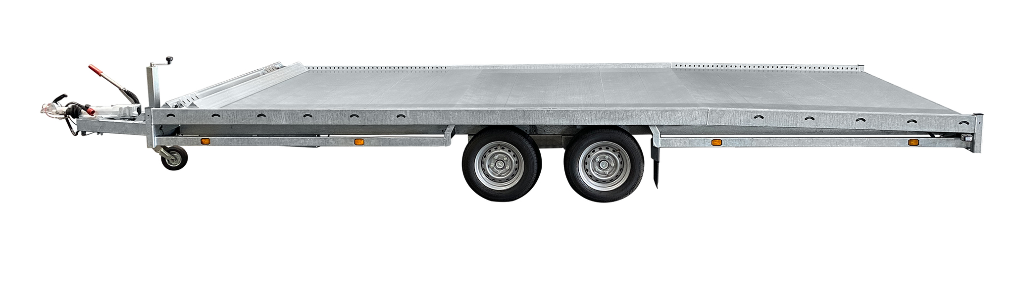 Hulco Geremde Hulco autotransporter - 440x207 cm - 3500 kg bruto laadvermogen - 63 cm laadvloerhoogte - inclusief oprijplaten
