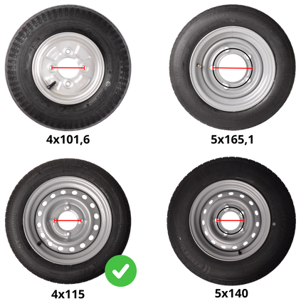 Kargotrail Compleet wiel 145/70R13 band + velg - steekmaat 4x115 - draagvermogen 425kg 85 mm naafdiameter