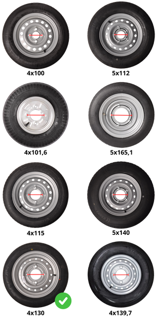 Kargotrail Compleet wiel 145R13 band + velg - steek 4x130 - draagvermogen 425 kg - naafdiameter