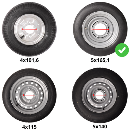 Kargotrail Ifor Williams wiel 195/50R13  +  velg - steekmaat 5x165,1 - draagvermogen - 900 kg - 114,6 mm naafdiameter