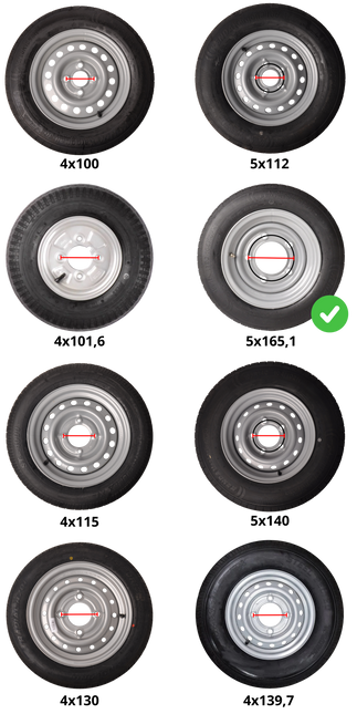 Kargotrail Ifor Williams wiel 195/50R13  +  velg - steekmaat 5x165,1 - draagvermogen - 900 kg - 114,6 mm naafdiameter