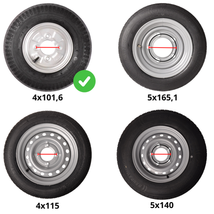 Kenda Compleet wiel 4.00-8 band + velg - vetnippel steek: 4x101,6 - 6PR - draagvermogen 335 kg - naafdiameter 67 mm - inclusief vetnippel uitsparing