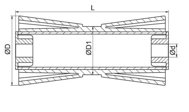 Knott 305x62 mm kielrol geel 17 mm naafdiameter