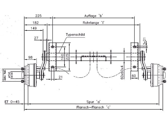 Knott Geremde torsie as - 1350 kg - padmaat 1200 mm - flensmaat 1650 mm - 5 gats