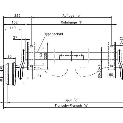 Knott Geremde torsie as - 1350 kg - padmaat 1400 mm - flensmaat 1850 mm - 5 gats