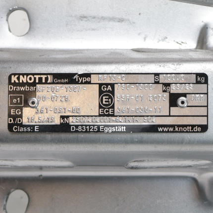 Knott Knott oplooprem aanhanger - KF13-C mechanisch - maximaal trekvermogen: 1300 kg - V-dissel montage