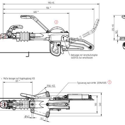 Knott Knott oplooprem aanhanger - KFG30 type A - maximaal trekvermogen: 3000kg - V-dissel aansluiting - excl. neuswielconsole