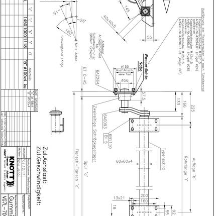 Knott Ongeremde torsie as - padmaat 1200 mm - flensmaat 1650 mm -750 kg - waterproof - 4x100
