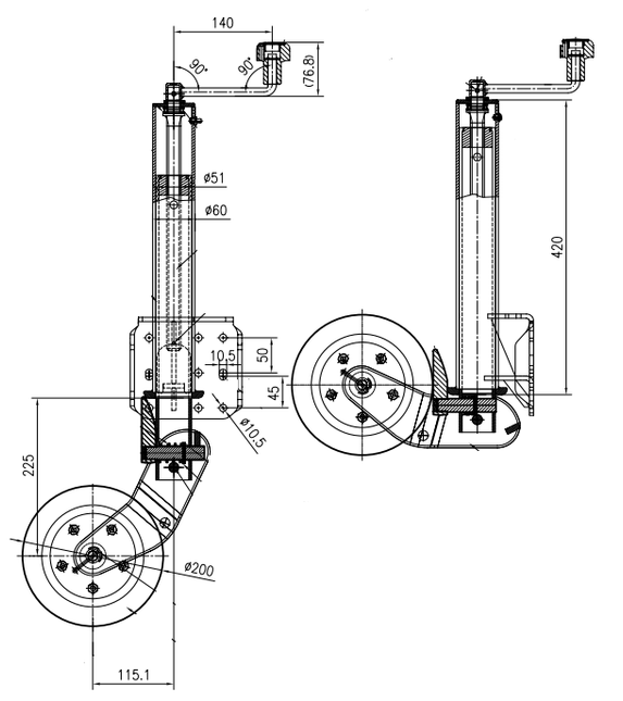 Novio Automatisch opklapbaar neuswiel - 60 mm - 500 kg