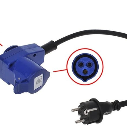ProPlus Verloopkabel 40cm van schuko naar CEE contrastekker en schuko stopcontact.