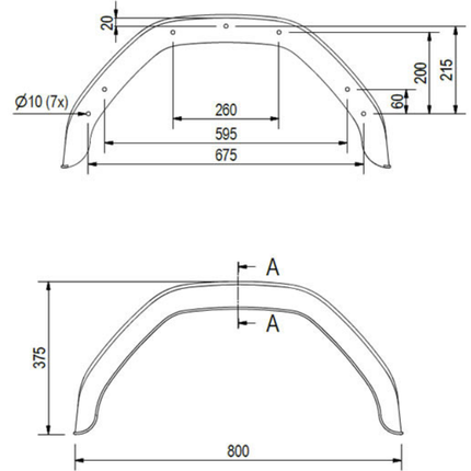 Saris Origineel Saris/Henra kunststof spatbord 800x240x380 mm - omtrek 1235 mm