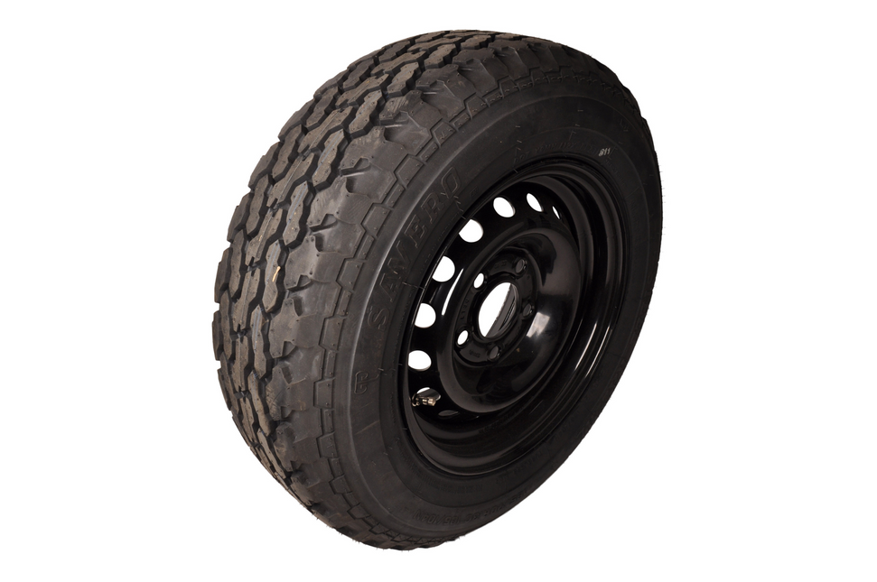 Savero Compleet aanhanger wiel - 185/70R13C - offroad profiel - zwarte velg - steekmaat: 5x112 - draagvermogen: 950 kg - naafdiameter: 67 mm