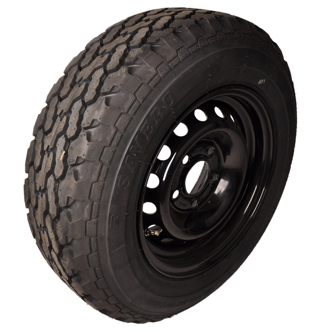 Savero Compleet aanhanger wiel - 185/70R13C - offroad profiel - zwarte velg - steekmaat: 5x112 - draagvermogen: 950 kg - naafdiameter: 67 mm
