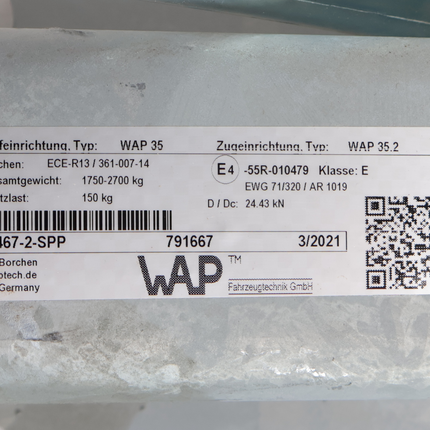 WAP Peitz oplooprem aanhanger - WAP 35 - trekvermogen: 1750 > 3500 kg - incl. neuswielconsole